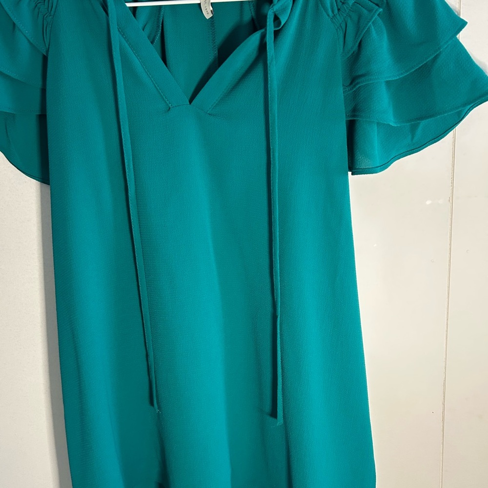 Zara Teal Ruffled Blouse - Picture 5 of 10